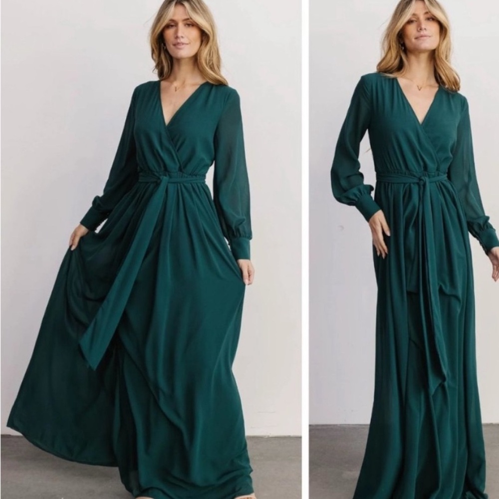 NEW Baltic Born Lydia Maxi Dress Hunter Green Wedding Event Formal Chiffon